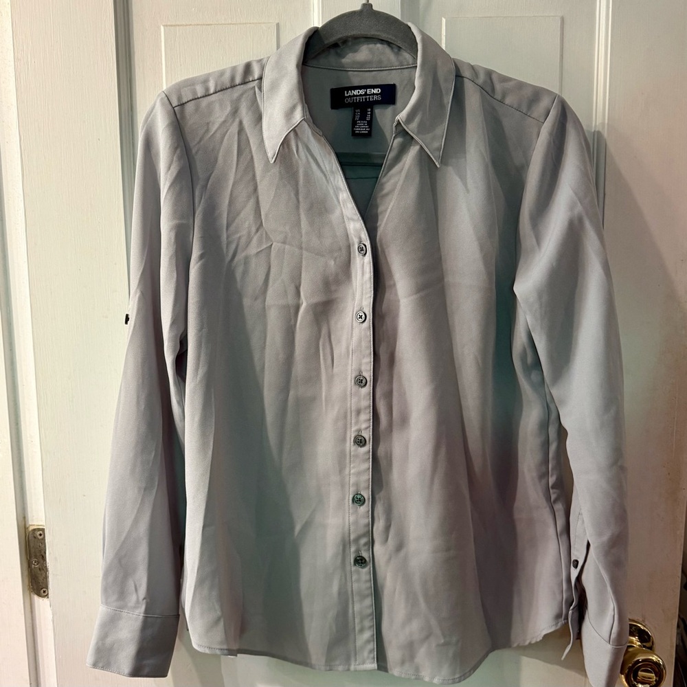 Lands' End Light Gray Button-Down Shirt - Size 10P, EUC!